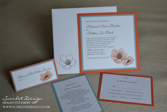 The Le Jardin wedding invitation from Scarlet Design Shown in Tangerine 
